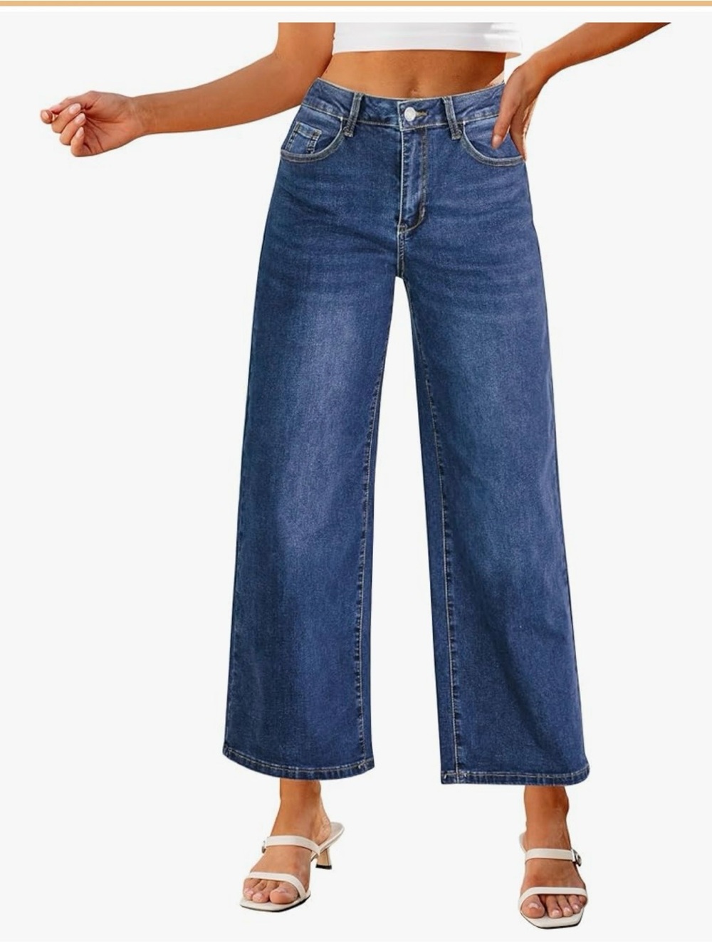 High-Rise Wide Leg Jeans in Medium Blue Denim